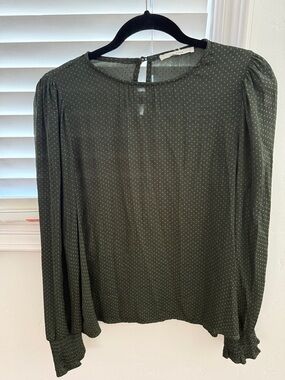 fun 2 fun Olive Dot-Print Long-Sleeve Blouse